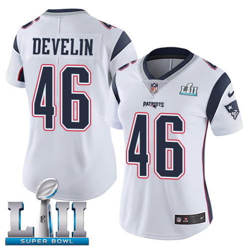 Nike Patriots #46 James Develin White Super Bowl LII Women's Stitched NFL Vapor Untouchable Limited Jersey